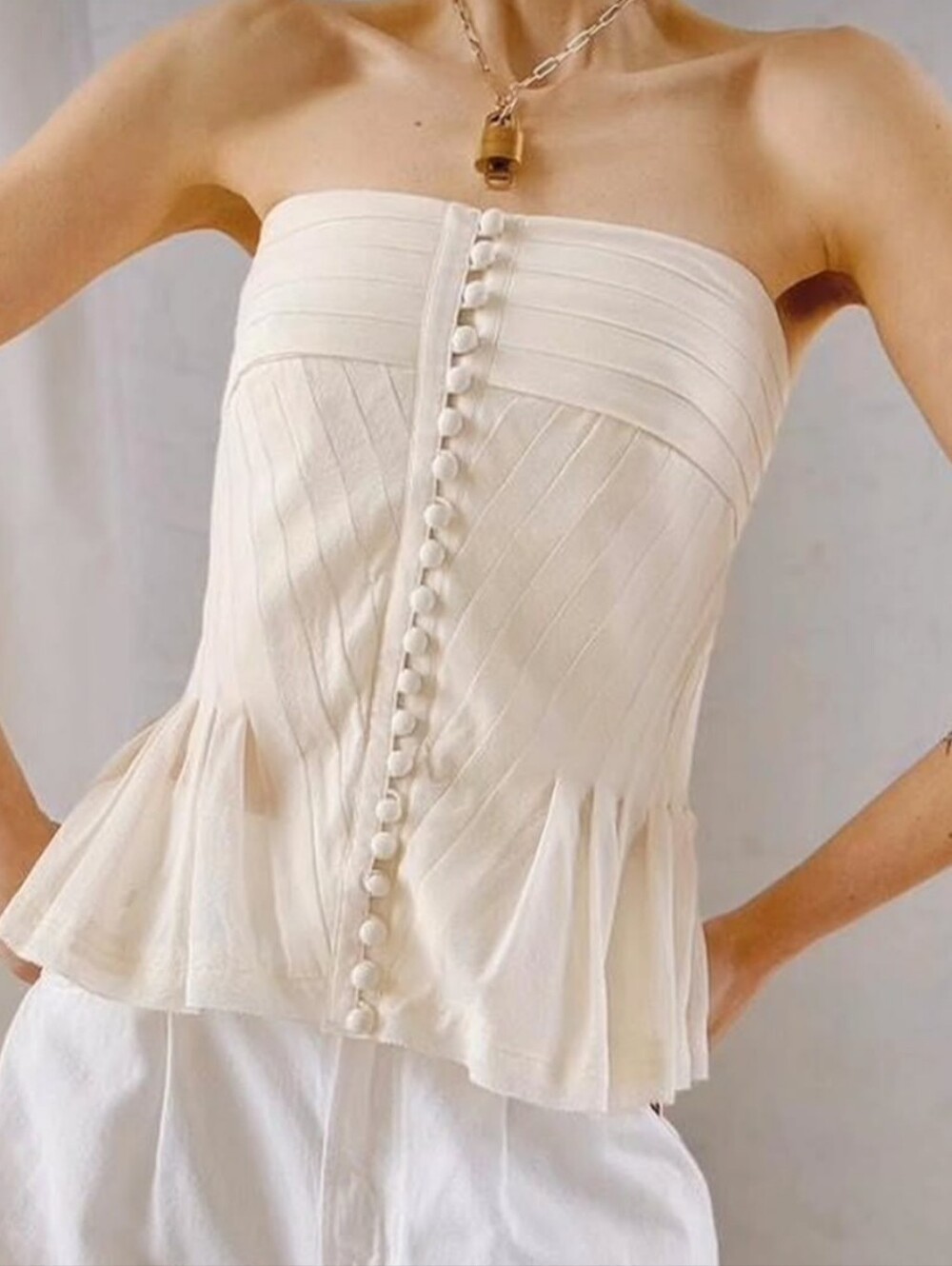 Strapless Silk Ivory Pleated Bustier Corset Top